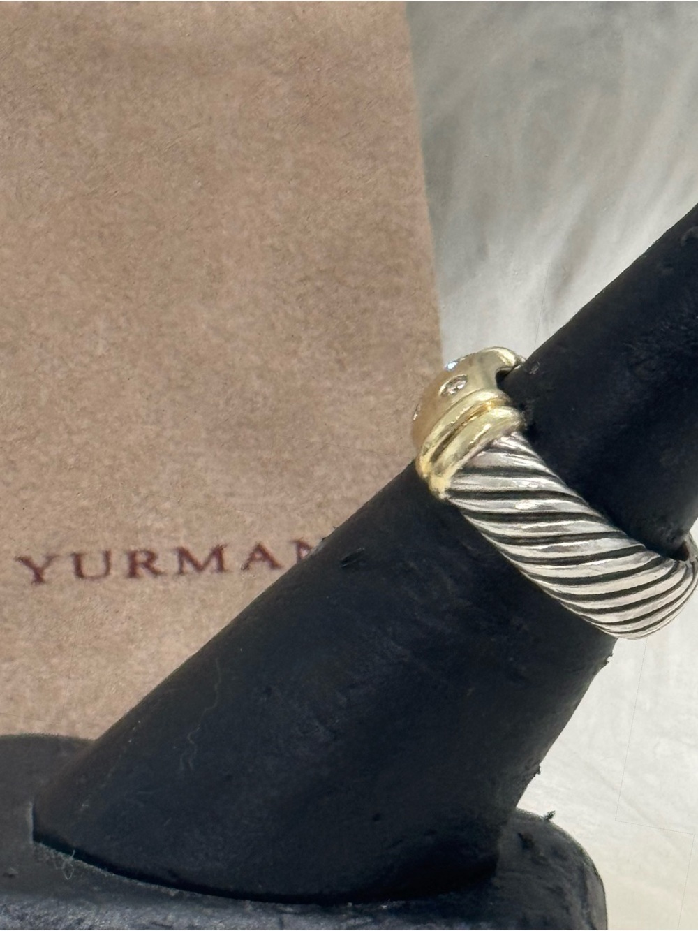 David Yurman .925 14K Gold Four (4) Diamond Metro Cable Ring Sz 6 - Picture 4 of 12